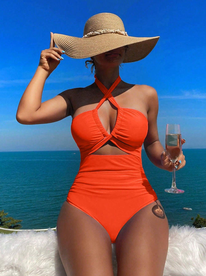 Women's One-Piece Swimsuit with Stylish Cross Design Mune Fashion