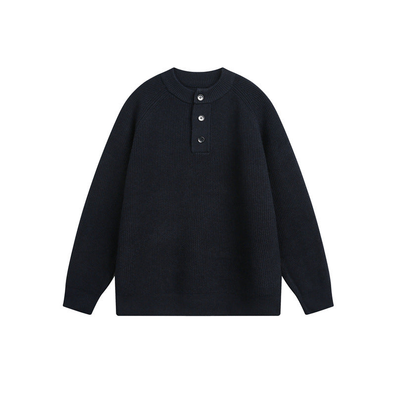 Unisex Knit Henley Sweater with Half Button Placket and Raglan Sleeves Mune Fashion