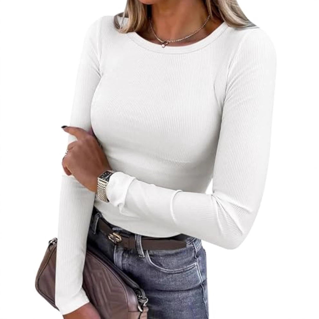 Women's Slim-Fit Ribbed Long Sleeve with Round Neckline and Stretch Cotton Blend Drune