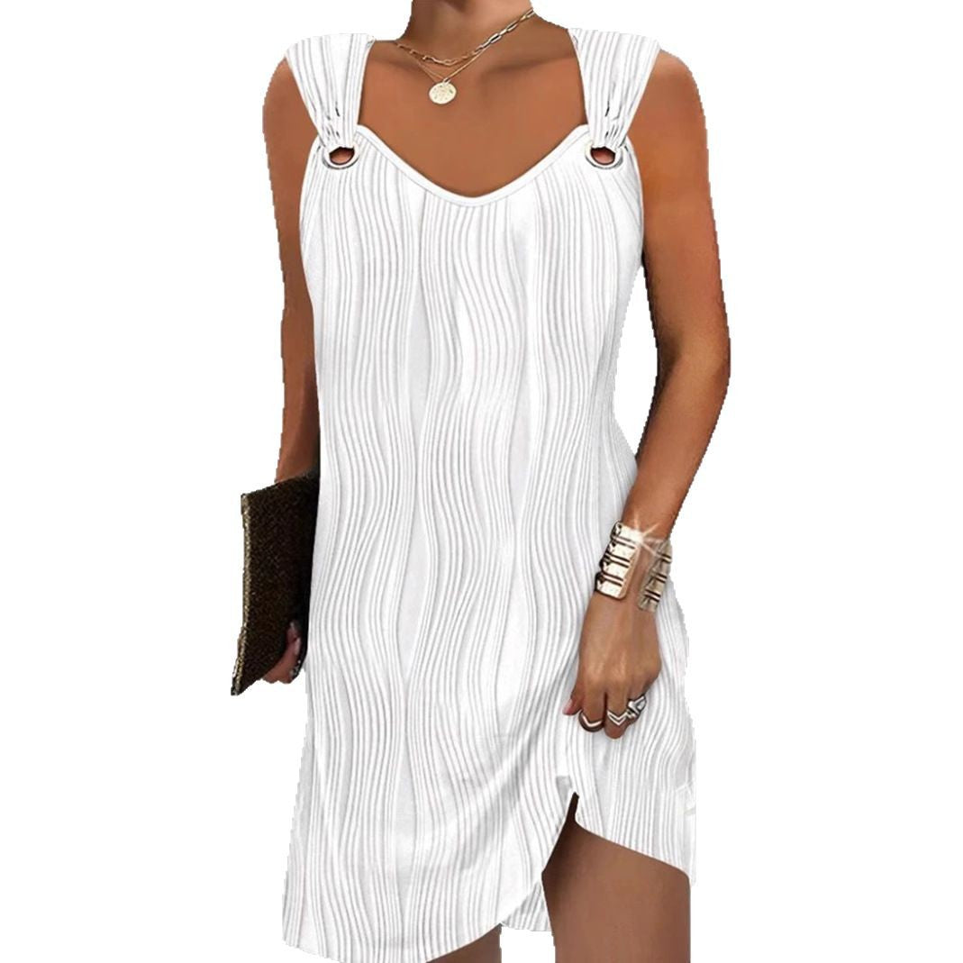 Ladies' figure-hugging jersey dress with wave texture, ring straps, and side slit Mune Fashion