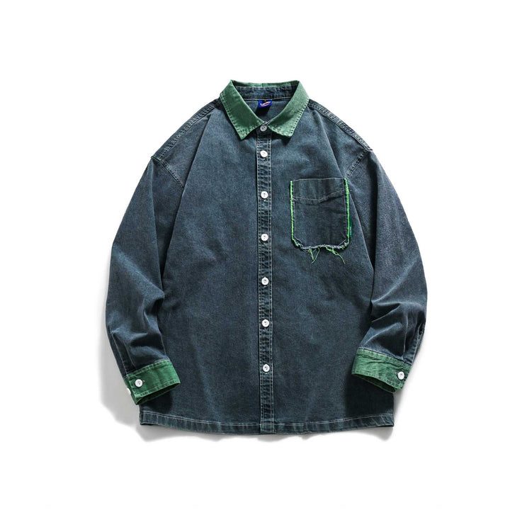 Men's Jeans Shirt Jacket in Oversized Cut with Frayed Chest Pocket Mune Fashion