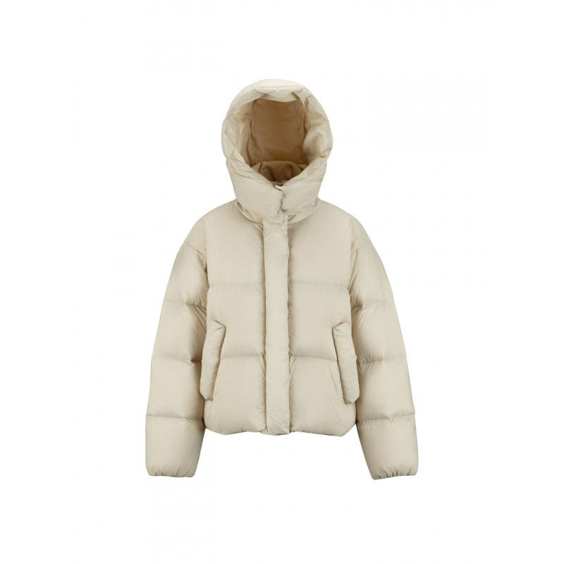 Women's Short Padded Crop Quilted Jacket with Volume Hood and Concealed Snap Placket Mune Fashion