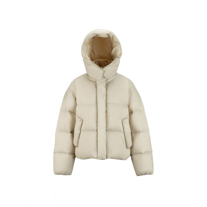 Women's Short Padded Crop Quilted Jacket with Volume Hood and Concealed Snap Placket Mune Fashion