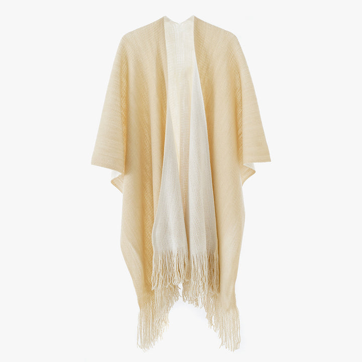Women's Lightweight Oversized Knit Wrap in Cape Style with Fringe Hem Mune Fashion
