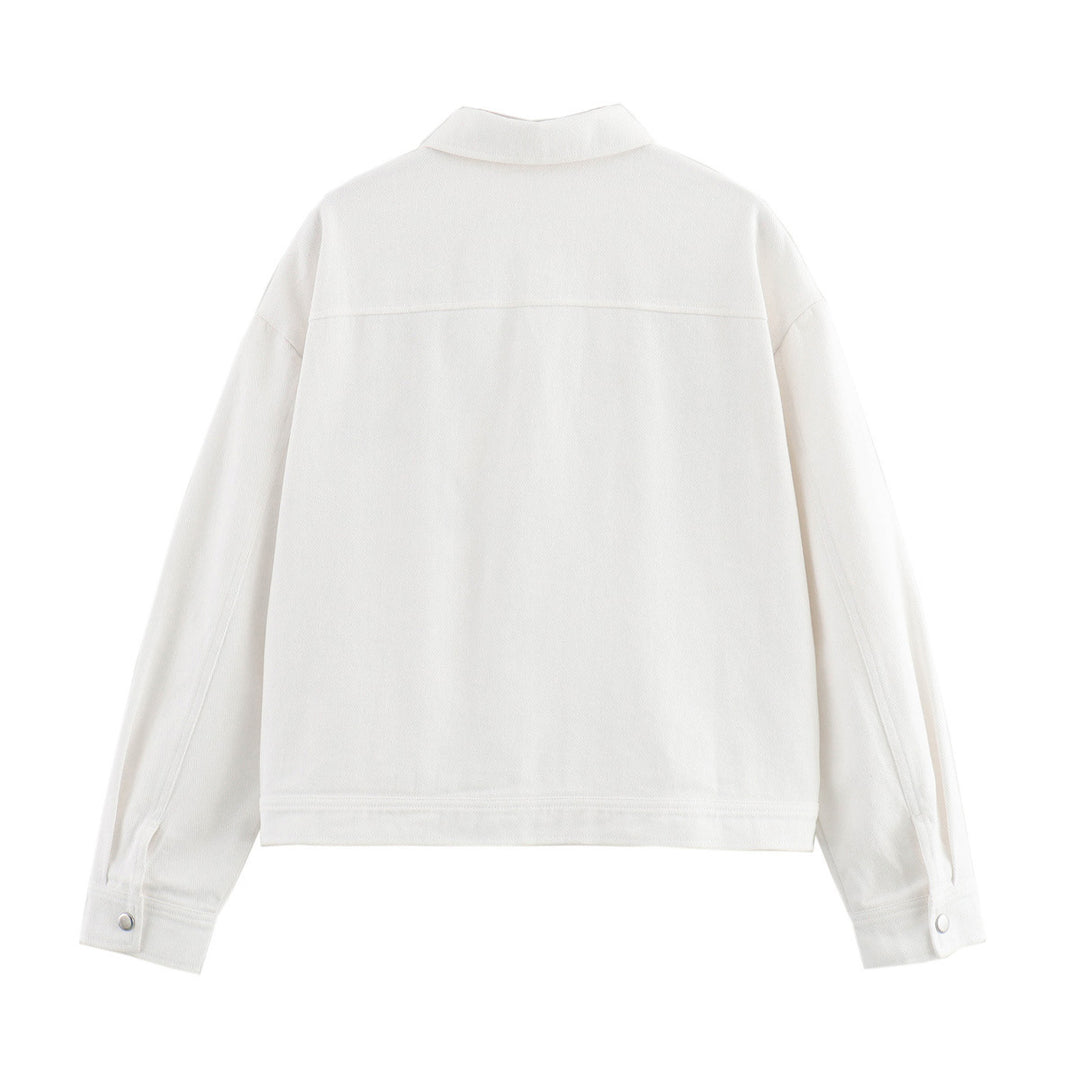 Women's oversized jeans jacket with floral line embroidery and patch pockets Mune Fashion