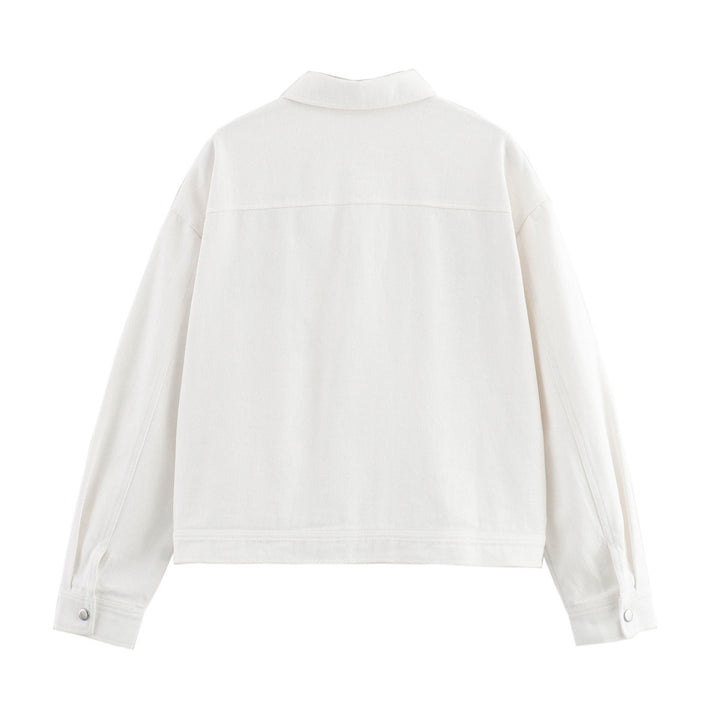 Women's oversized jeans jacket with floral line embroidery and patch pockets Mune Fashion