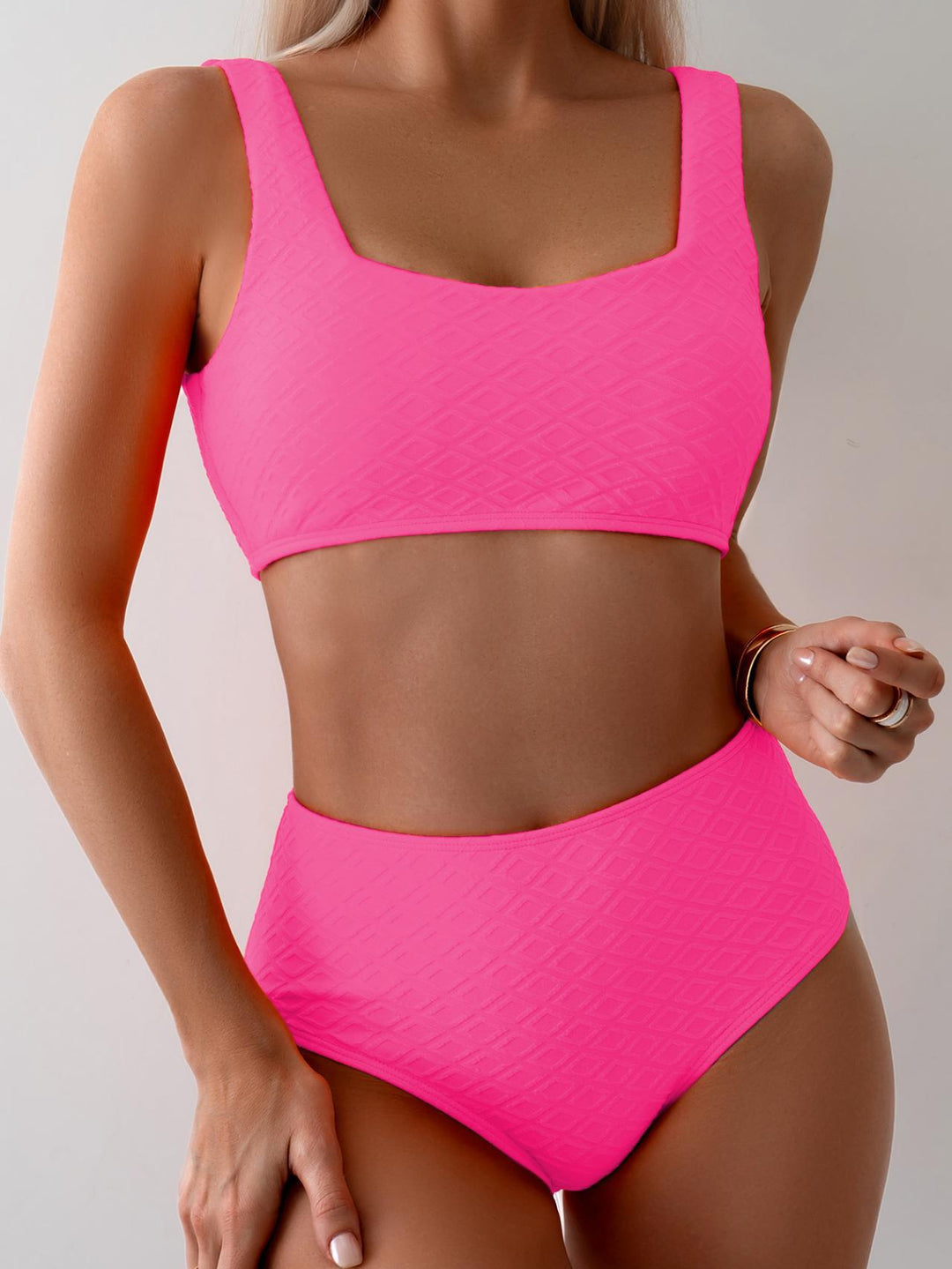Women's High-Waisted Bikini Set with Textured Top Mune Fashion
