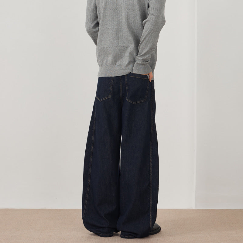 Men's Extra Wide Denim Palazzo Pants with Vertical Seam Panels and Floor-Length Silhouette Mune Fashion