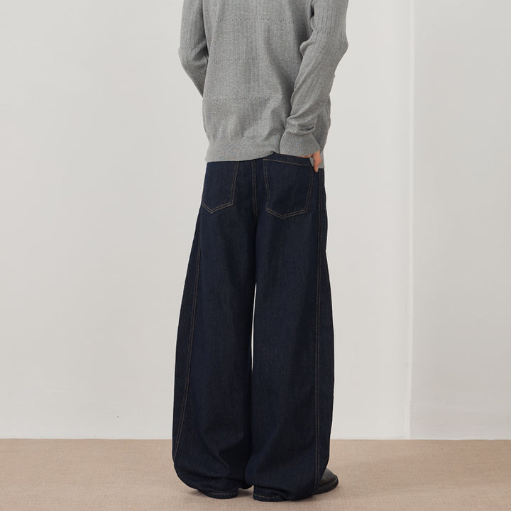Men's Extra Wide Denim Palazzo Pants with Vertical Seam Panels and Floor-Length Silhouette Mune Fashion