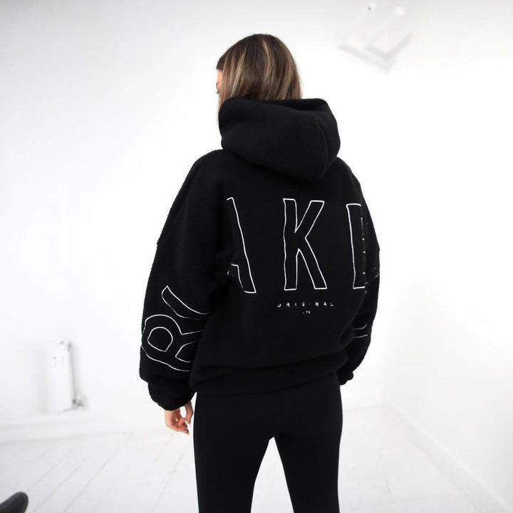 Women Oversize Teddy-Fleece-Hoodie with Logo Embroidery Mune Fashion