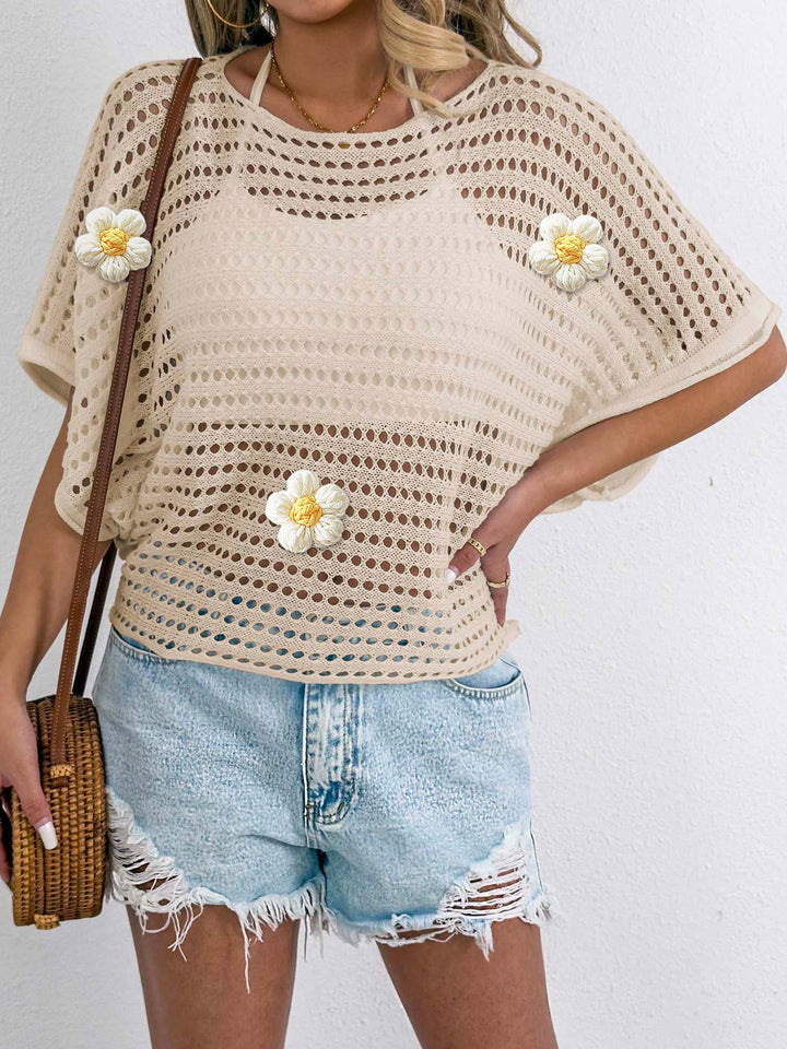 Women's casual crochet top with decorative flower details
