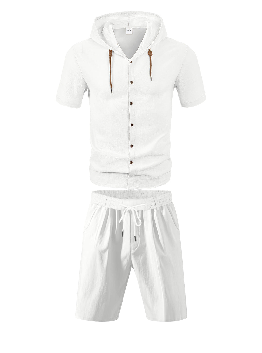 Men's lightweight summer hoodie in linen look with continuous button placket and drawstring Mune Fashion
