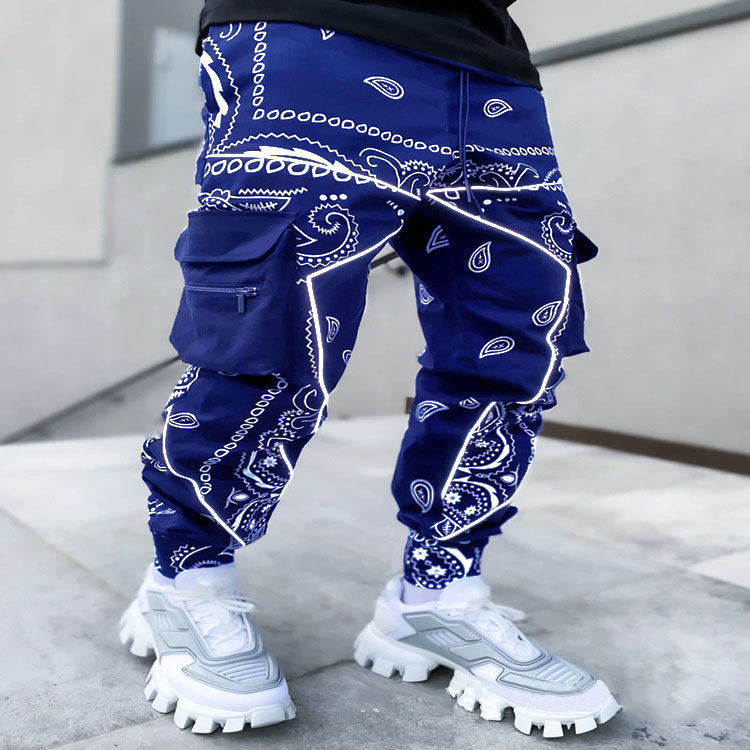 Men's Nan Bandana Cargo Jogging Pants with Drawstring and Elastic Cuffs Mune Fashion