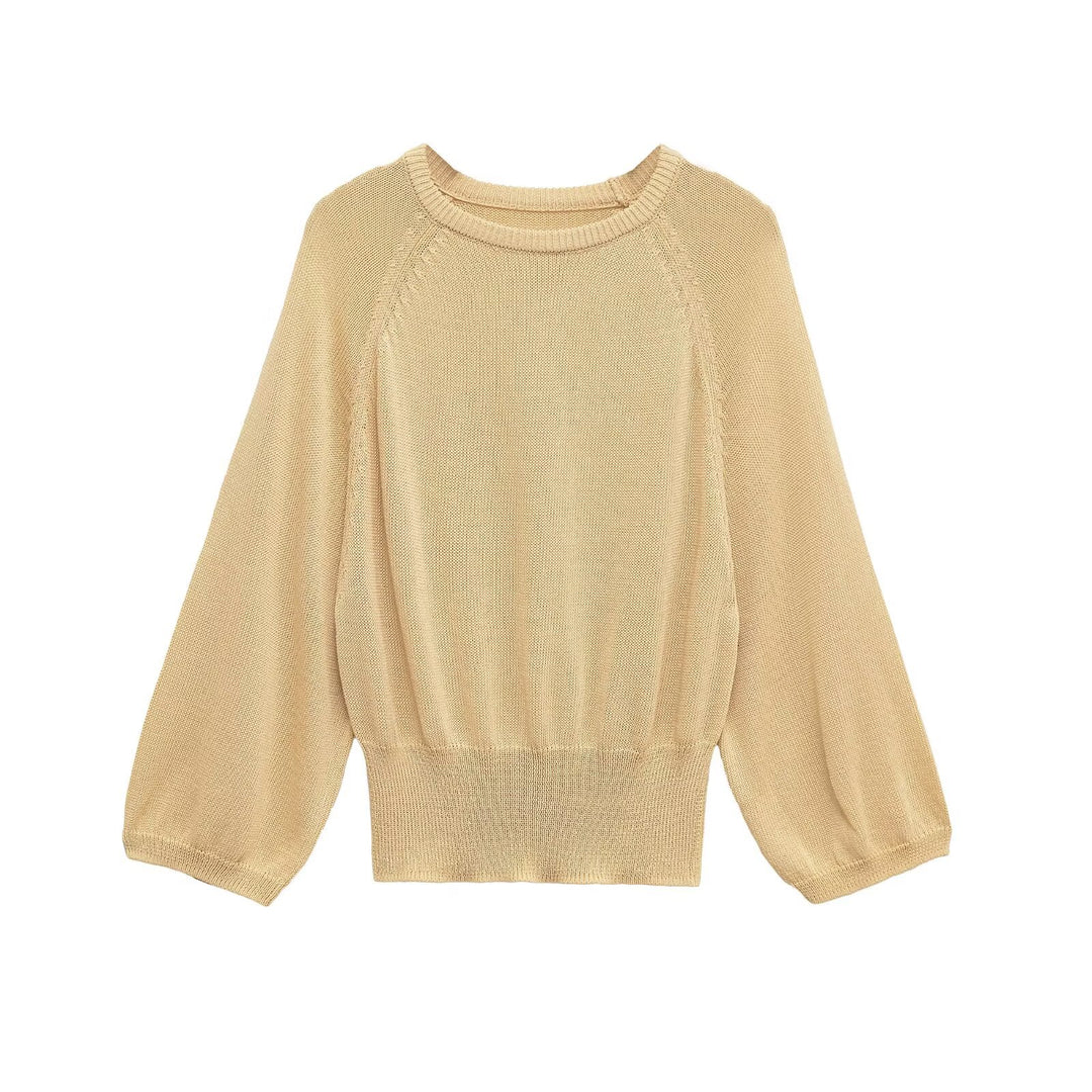 Women's Oversized Knitted Sweater with Balloon Sleeves and Wide Ribbed Hem Mune Fashion