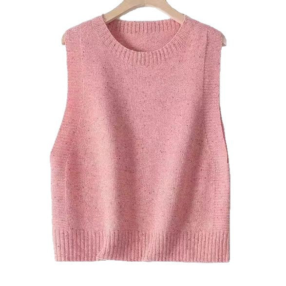 Women Knitted Oversize Sleeveless Vest with Round Neckline and Ribbed Cuffs Mune Fashion