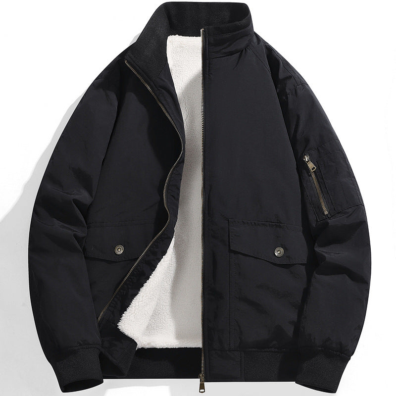 Men's Utility Flight Jacket with Teddy Lining, Stand Collar and Sleeve Pocket Mune Fashion