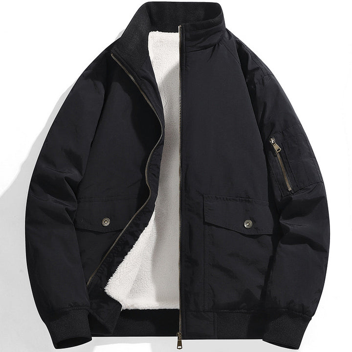 Men's Utility Flight Jacket with Teddy Lining, Stand Collar and Sleeve Pocket Mune Fashion