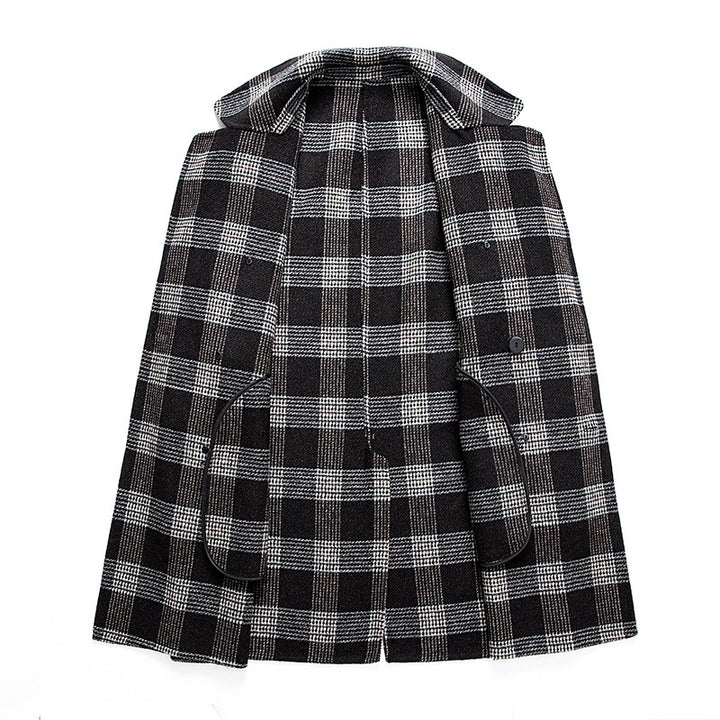 Women Elegant Checked Double-breasted Coat Drune