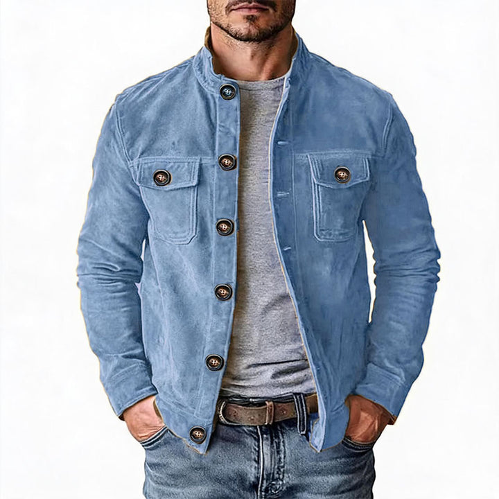 Men's sturdy suede jacket with stand-up collar and button closure Mune Fashion