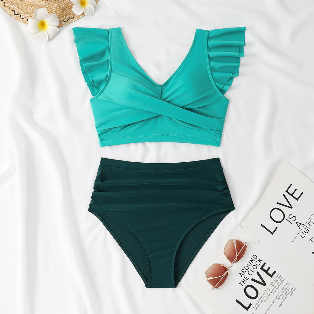 Ladies Two-Piece High-Waist Bikini Set with Ruffle Details Mune Fashion