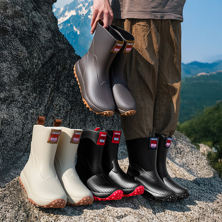 Unisex Waterproof Short-Shaft Outdoor Rubber Boots with Profiled Studded Outsole Mune Fashion