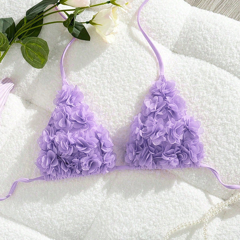 Women's Triangle Bikini Top with Floral Appliqués Mune Fashion