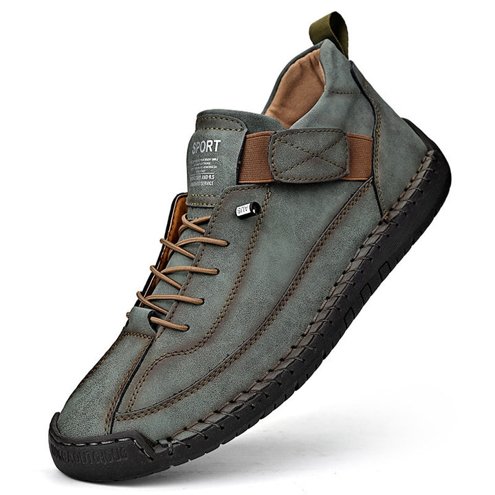 Men's leather imitation casual sneaker with Velcro strap, moccasin seam & profiled rubber sole Mune Fashion
