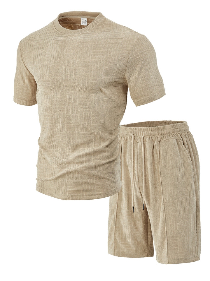 Men's nano relief structure lounge two-piece with short sleeve round neck and elastic drawstring Bermuda Mune Fashion