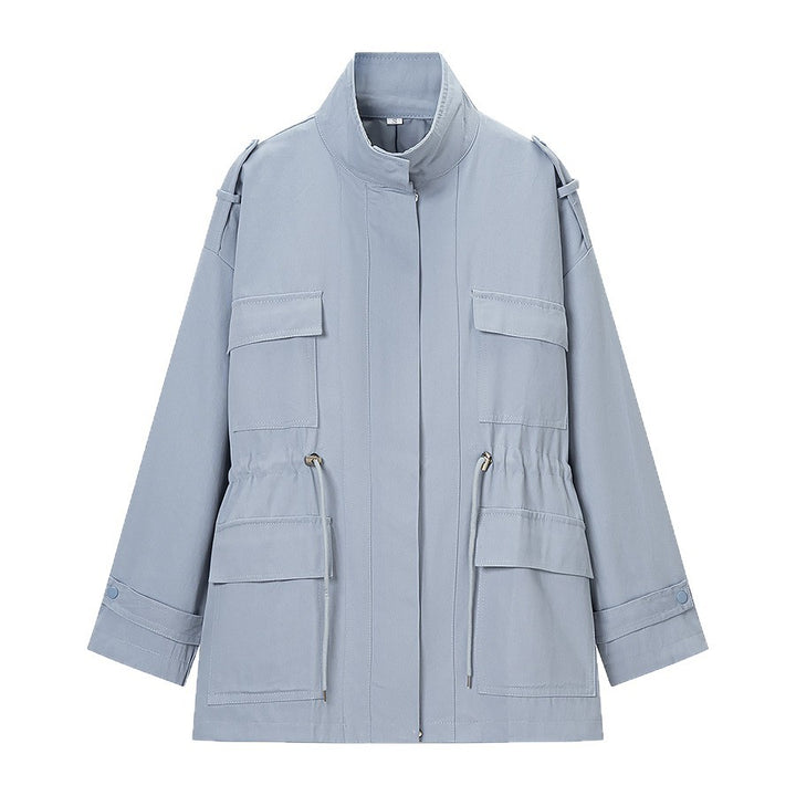 Women's utility parka with drawstring waist, flap pockets and stand-up collar Mune Fashion