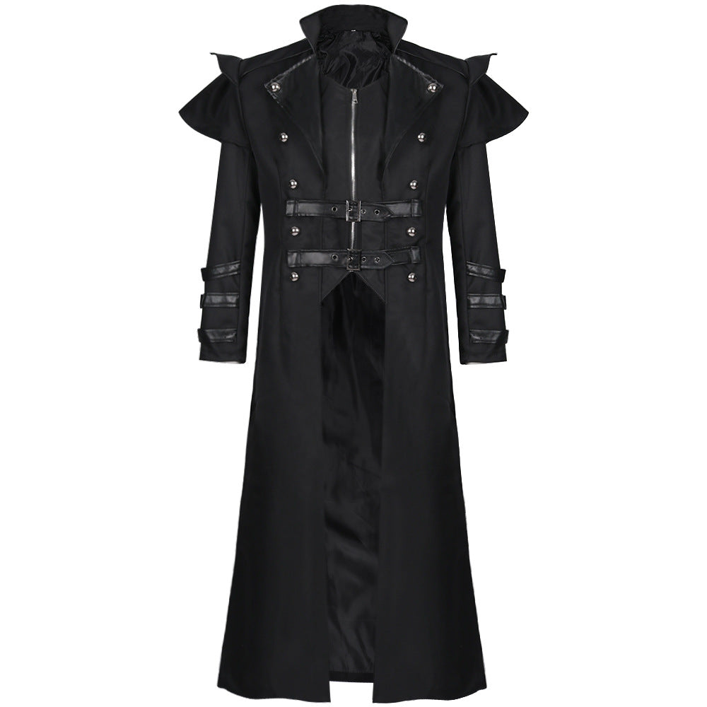Men's Victorian velvet coat made of velvet with elaborate embroidery, high stand-up collar and long train Mune Fashion