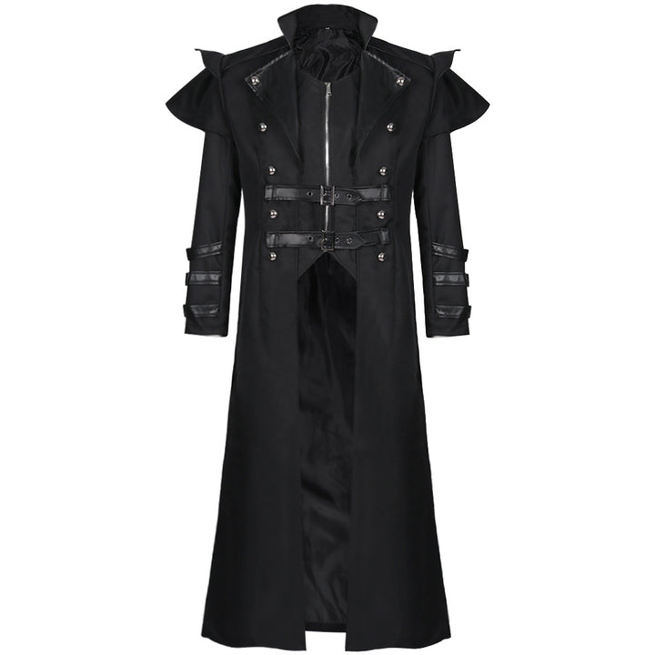 Men's Victorian velvet coat made of velvet with elaborate embroidery, high stand-up collar and long train Mune Fashion