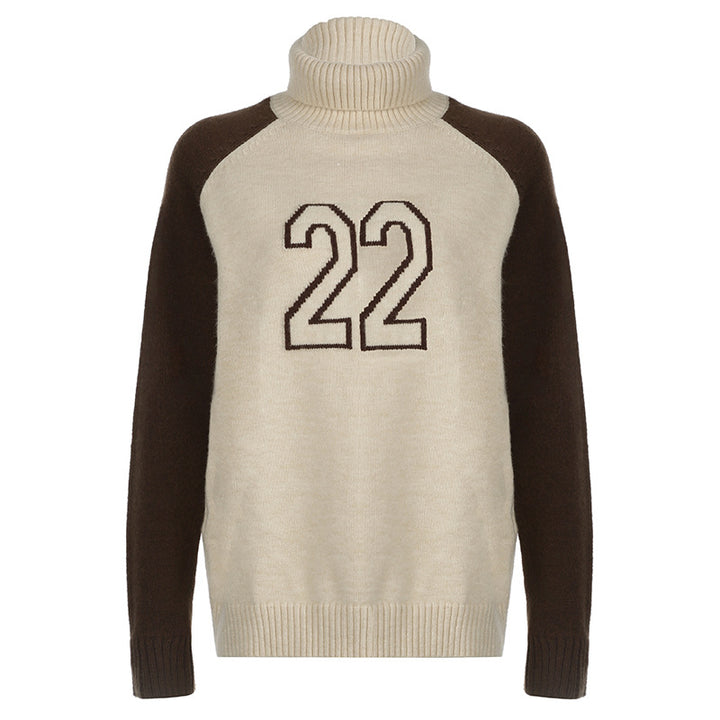 Women's turtleneck sweater with raglan sleeves and number intarsia Mune Fashion