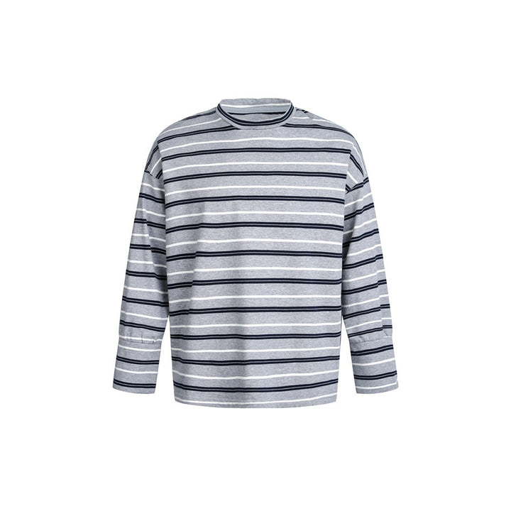 Unisex Striped Long Sleeve Shirt in Maritime Oversized Look with Ribbed Collar Mune Fashion