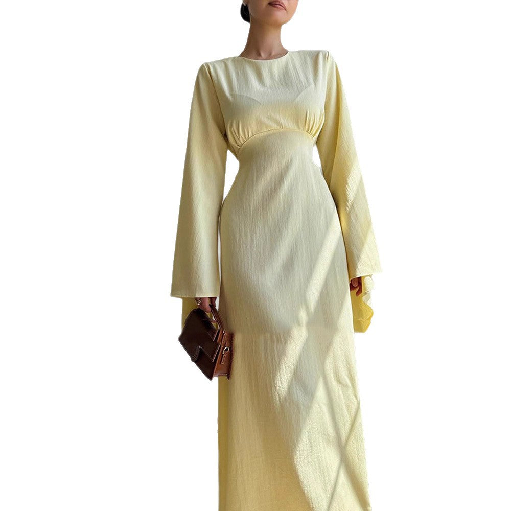 Ladies maxi dress with flared trumpet sleeves and fitted empire silhouette Mune Fashion