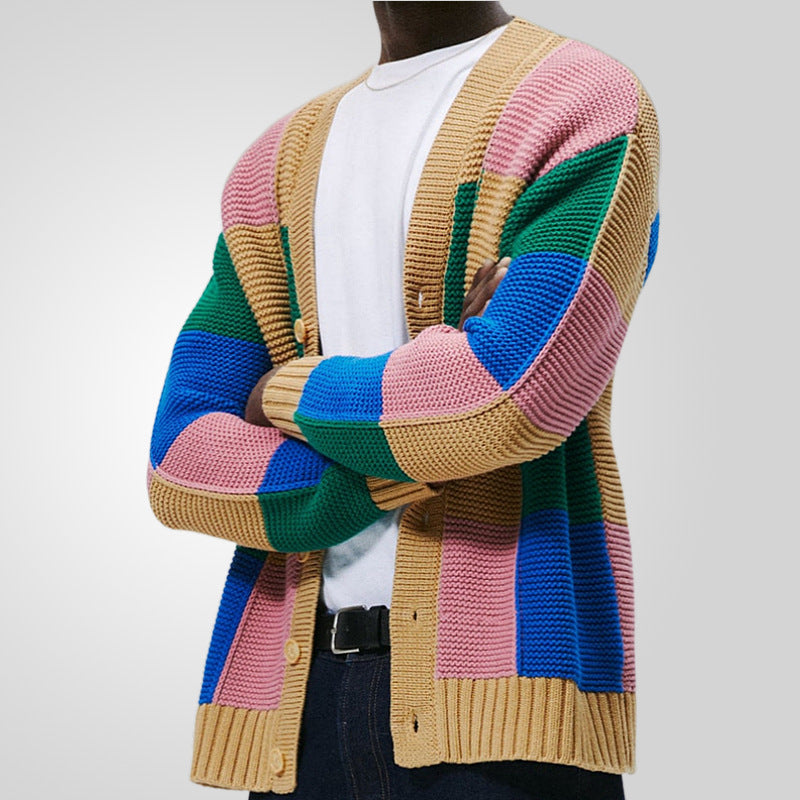 Mune | Men's cardigan with colorful block pattern and comfortable buttons