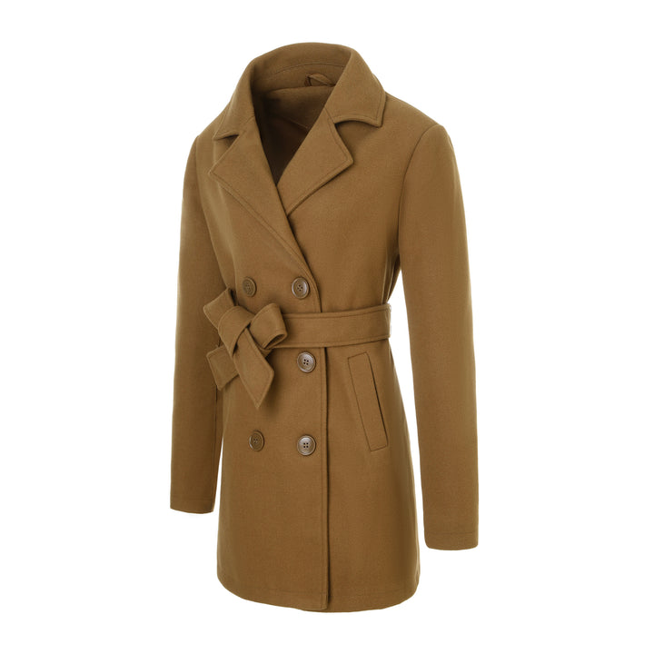 Women's tailored double-breasted wool coat with tie belt and lapel collar Mune Fashion