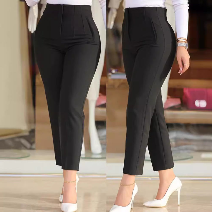 Women High-Waisted Slim-Fit Pleated Trousers with Straight Leg Mune Fashion