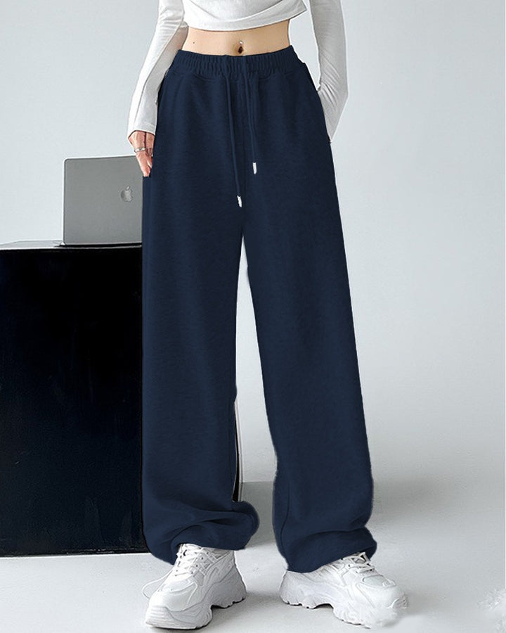 Ladies Nan extra wide palazzo sweatpants with high comfort waistband, side pockets, slit at hem and drawstring Mune Fashion
