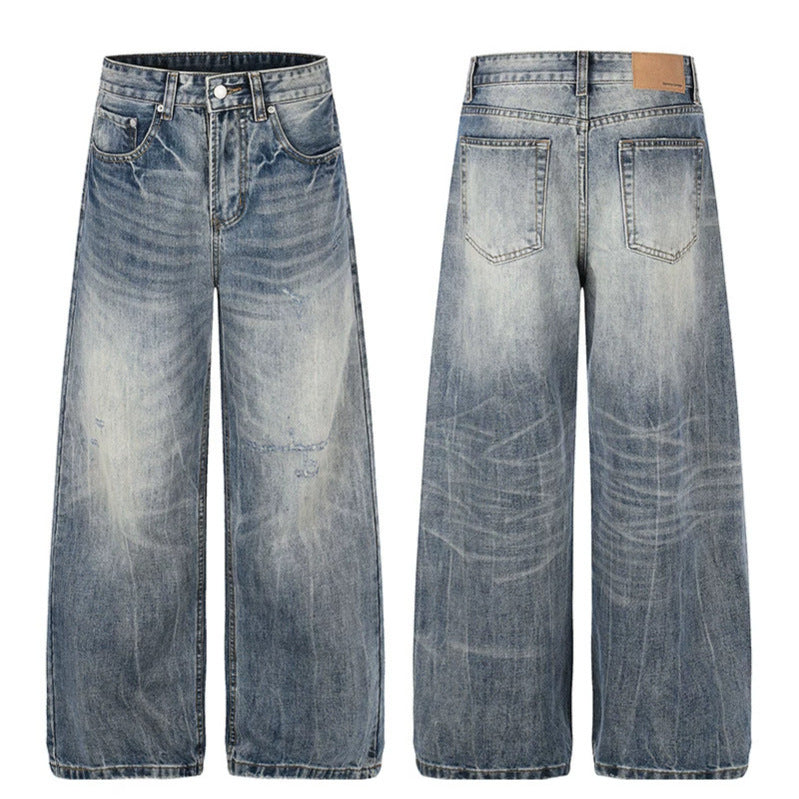 Women's Wide High-Waist Denim Palazzo Jeans with Used Effect and Wide Leg Mune Fashion