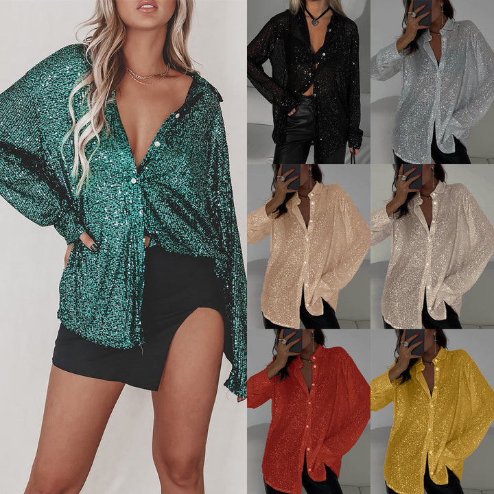 Women's Glittering Oversized Shirt Blouse Mune