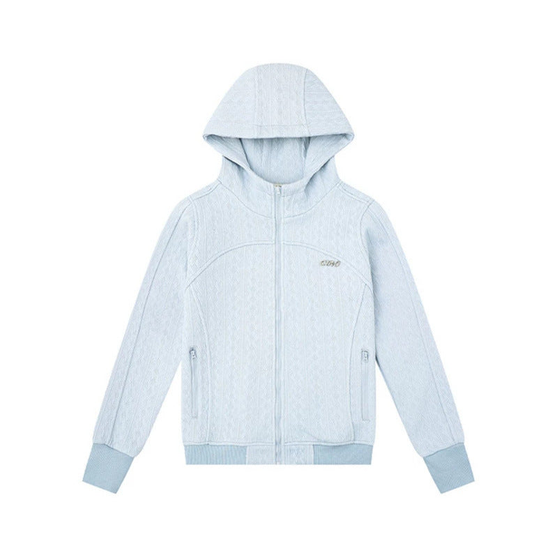 Women's hooded cardigan with cable knit pattern, full zip and side pockets Mune Fashion