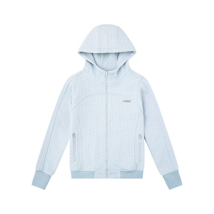 Women's hooded cardigan with cable knit pattern, full zip and side pockets Mune Fashion