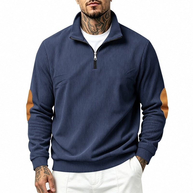Men's half-zip pullover with waffle structure and elbow patches Mune Fashion