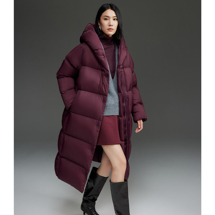 Women Long Quilted Down Parka with Hood and Thermal Insulation Mune Fashion