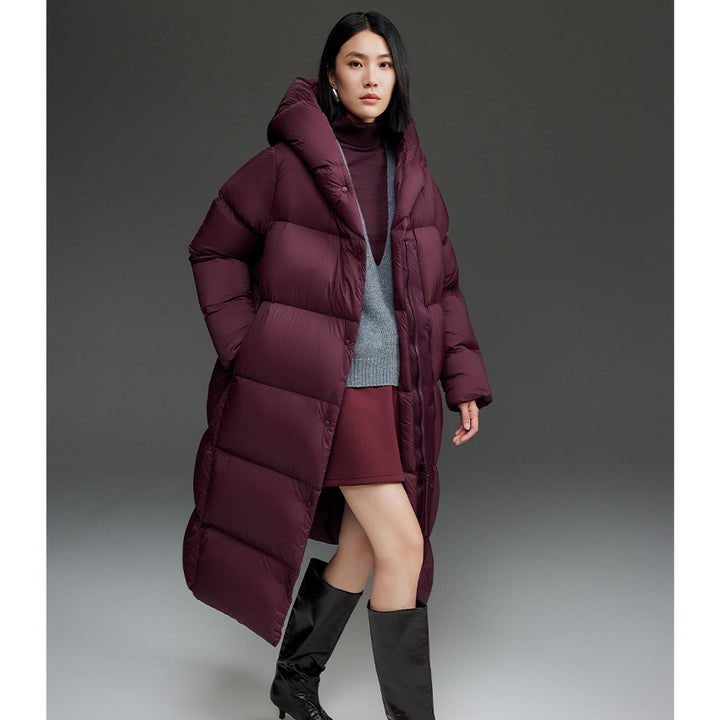 Women Long Quilted Down Parka with Hood and Thermal Insulation Mune Fashion