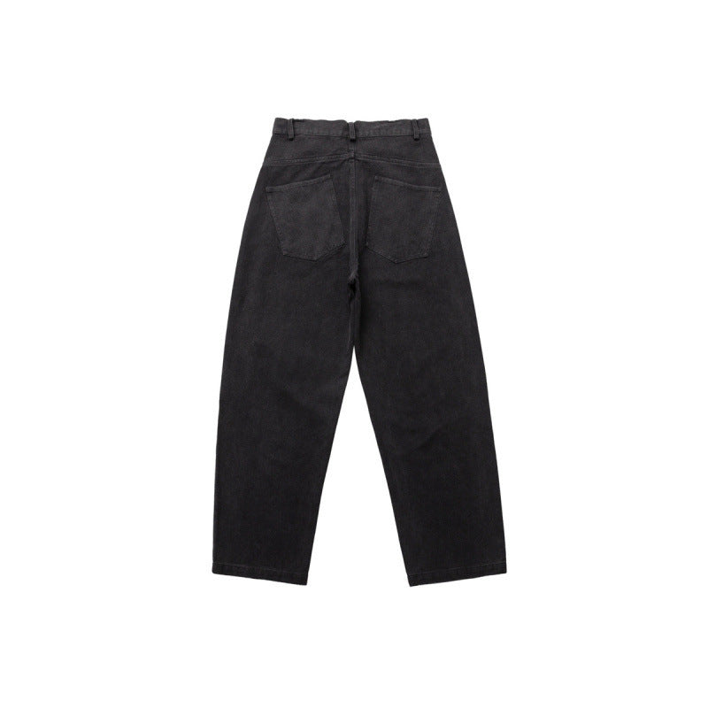 Men's Wide Relaxed-Fit Denim Pants with Paint Splatter, Knee Patches, and High Waist Mune Fashion