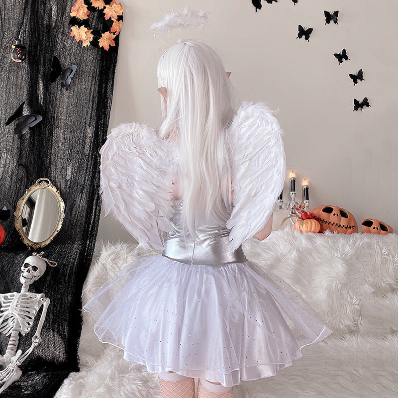 Women's Fantasy Angel Costume with Transparent Tulle Skirt and Sparkling Accents Mune Fashion