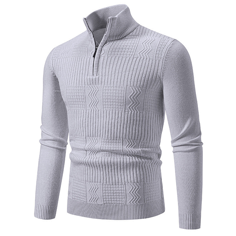 Men's Structured Half-Zip Mock Neck Pullover with Cable Knit Pattern Mune Fashion