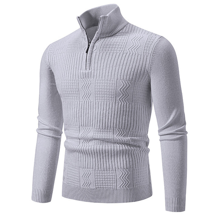 Men's Structured Half-Zip Mock Neck Pullover with Cable Knit Pattern Mune Fashion