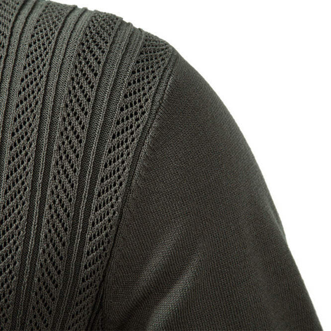 Men's knitted ajour sweater with short zipper and polo collar Mune Fashion